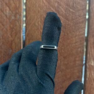 Iron silver color Rectangular Bar Simulated Black Onyx Inlay Ring Unisex Band